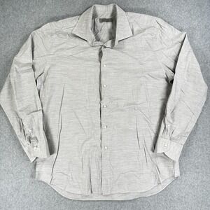 Canali Dress Shirt Mens 44 17.5 Gray Solid Spread Collar Made Italy Long Sleeve
